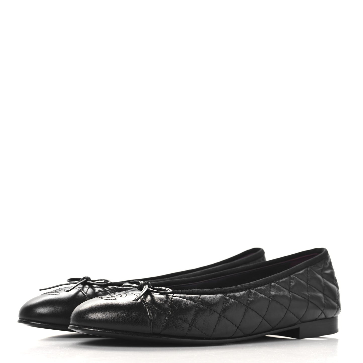 Aged Calfskin Quilted CC Cap Toe Ballerina Flats 40 Black