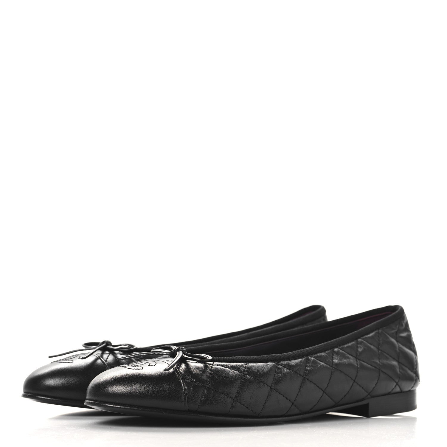 Chanel Aged Calfskin Quilted CC Cap Toe Ballerina Flats 40 Black 4 of 9