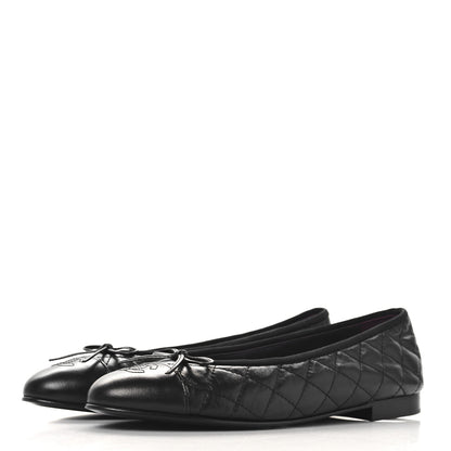 Chanel Aged Calfskin Quilted CC Cap Toe Ballerina Flats 40 Black 4 of 9