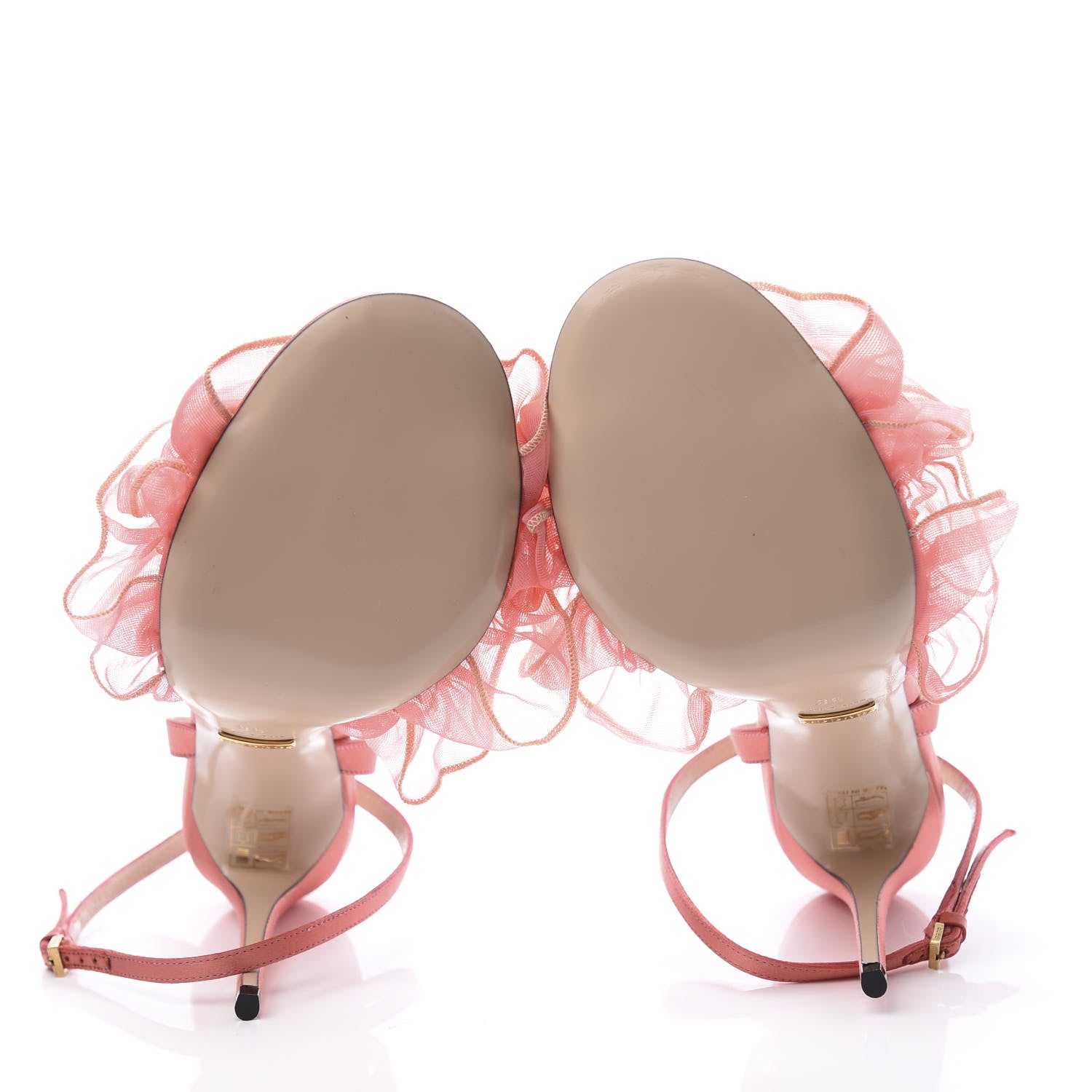 Gucci Tulle Ruffle High Heel Slingback Sandals 38 Peach White 7 of 11