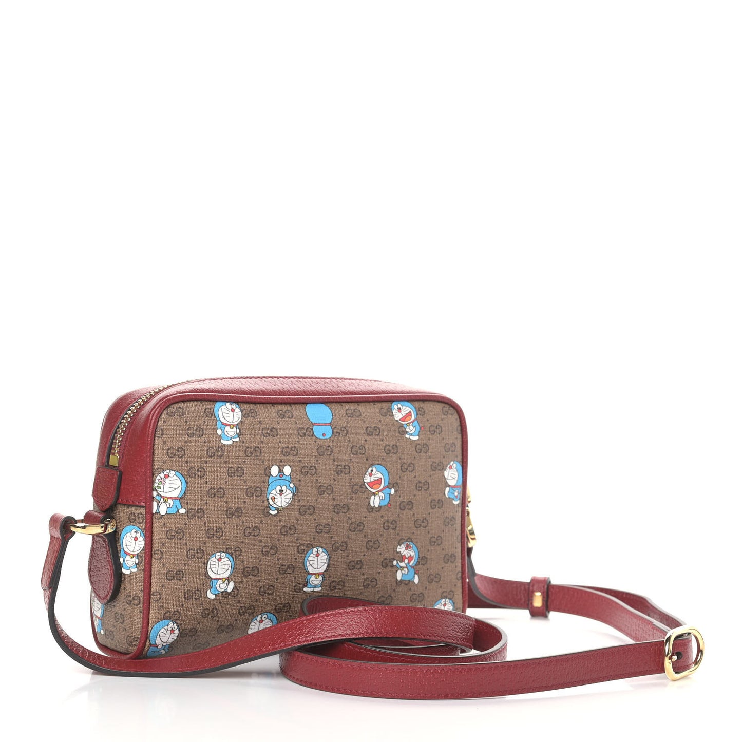 X DORAEMON Mini Vintage GG Supreme Monogram Camera Bag Beige Cherry Red