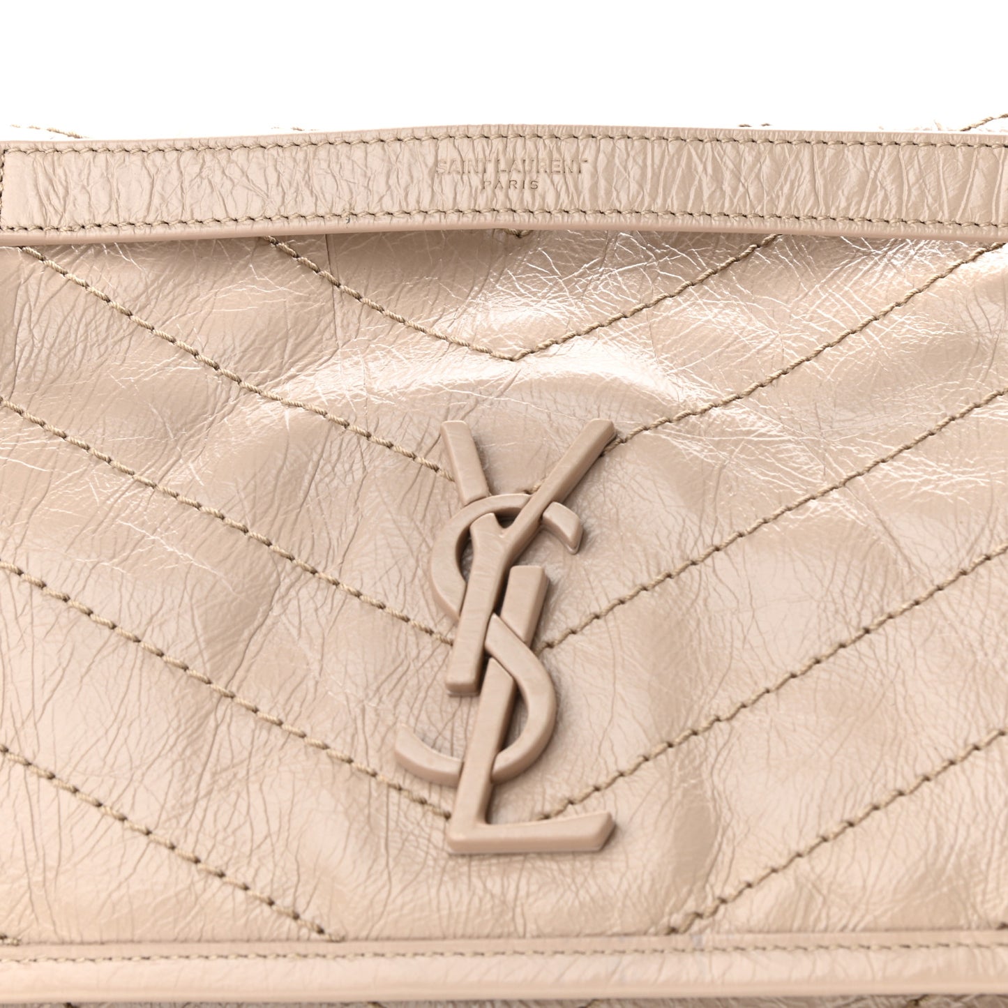 Crinkled Calfskin Matelasse Monogram Medium Niki Chain Satchel Light Natural