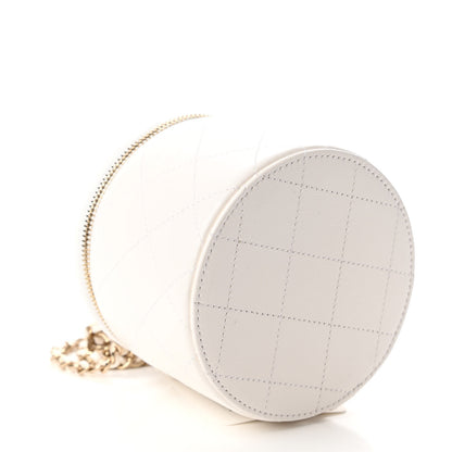 Chanel Lambskin Quilted Round Small Vanity Case With Chain White Black 4 of 11