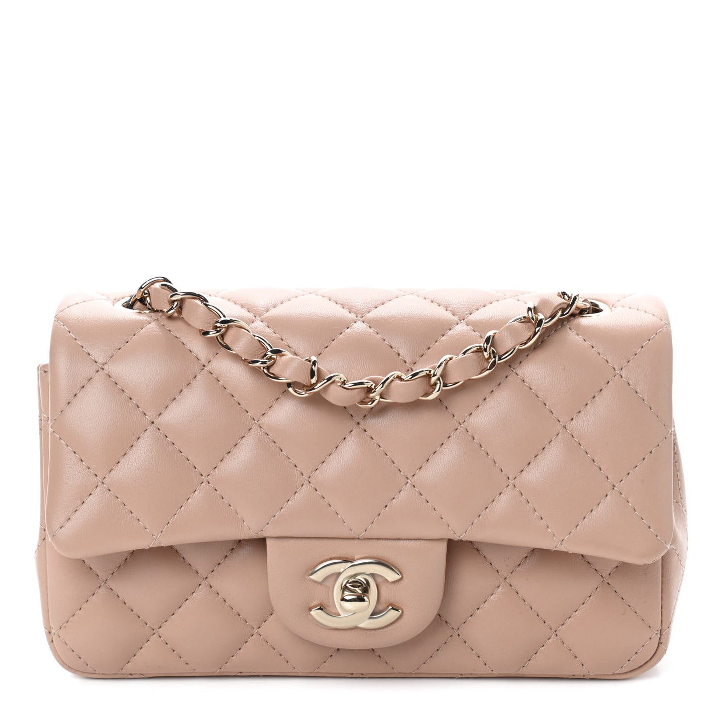 Lambskin Quilted Mini Rectangular Flap Beige