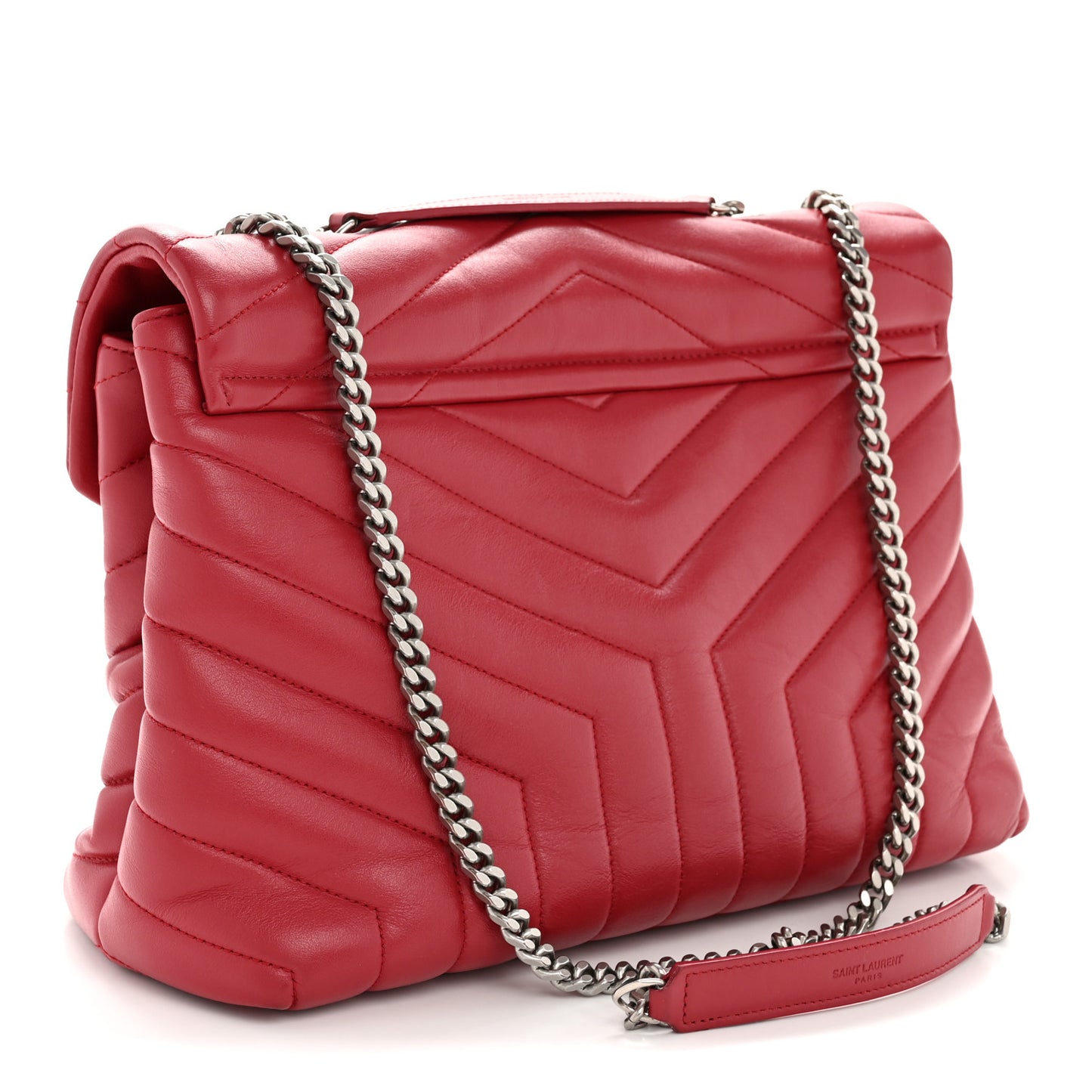 Calfskin Y Quilted Monogram Medium Loulou Chain Satchel Lipstick Red