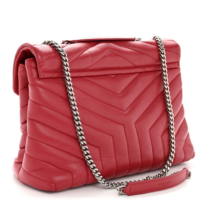 Saint Laurent Calfskin Y Quilted Monogram Medium Loulou Chain Satchel Lipstick Red 3 of 14