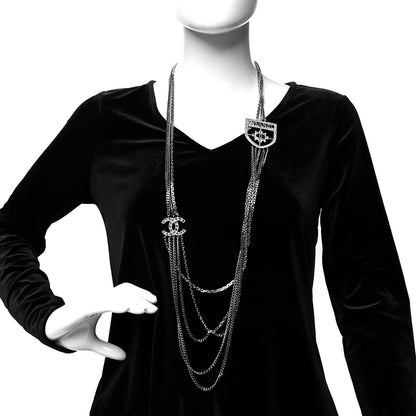 Chanel Baguette Crystal CC Shield Multi Strand Long Chain Brooch Silver 2 of 5