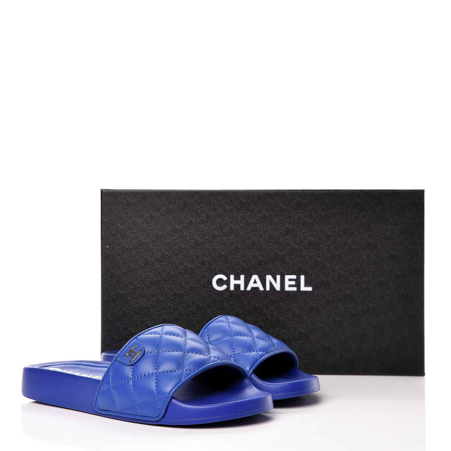 Lambskin Quilted CC Mules Sandals 36 Blue