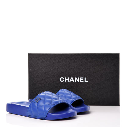 Chanel Lambskin Quilted CC Mules Sandals 36 Blue 9 of 9