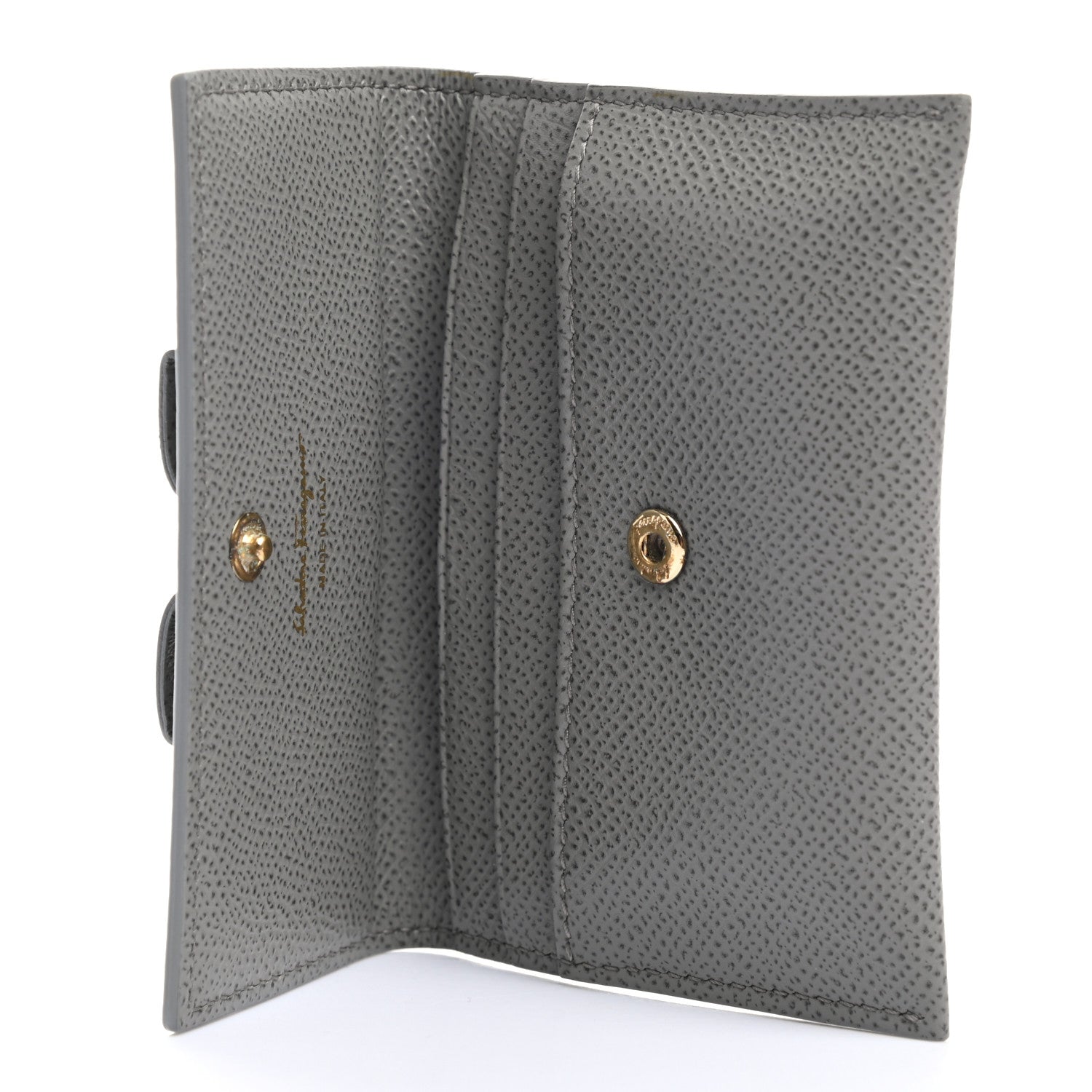 Salvatore Ferragamo Grained Calfskin Vara Bow Cardholder Pale Grey 6 of 8