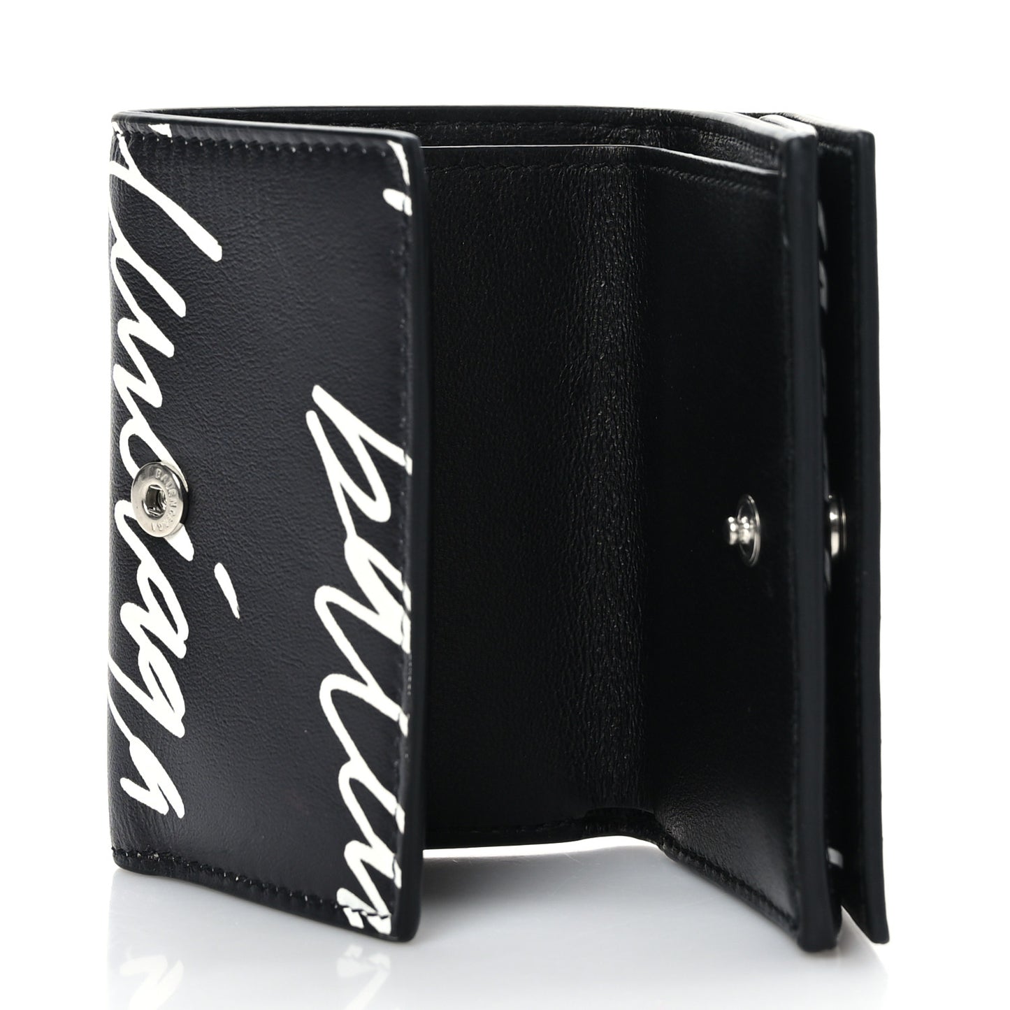 Calfskin Cash Scribble Logo Mini Wallet Black White