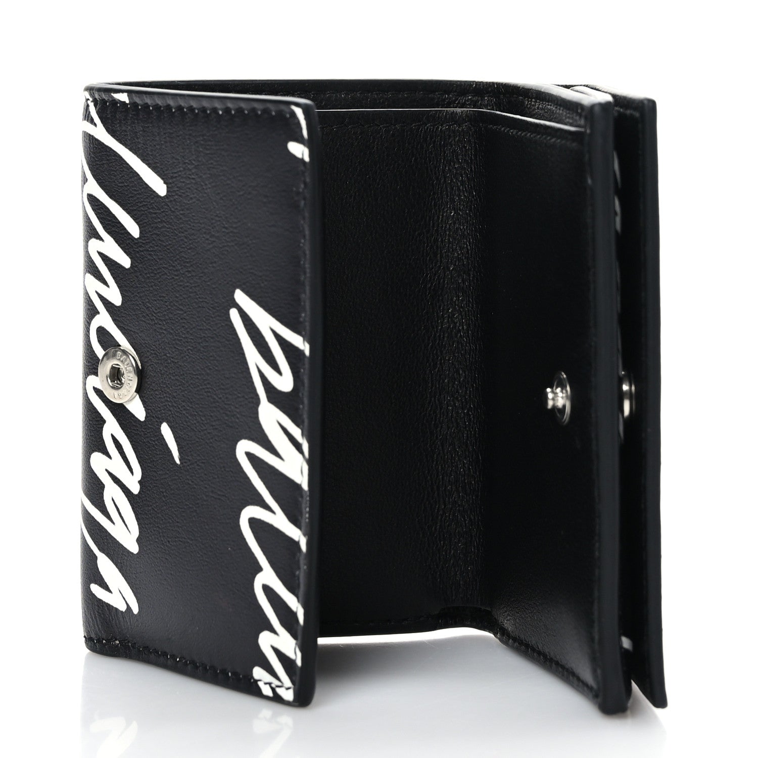 Balenciaga Calfskin Cash Scribble Logo Mini Wallet Black White 5 of 8