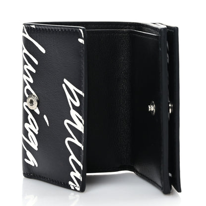 Balenciaga Calfskin Cash Scribble Logo Mini Wallet Black White 5 of 8