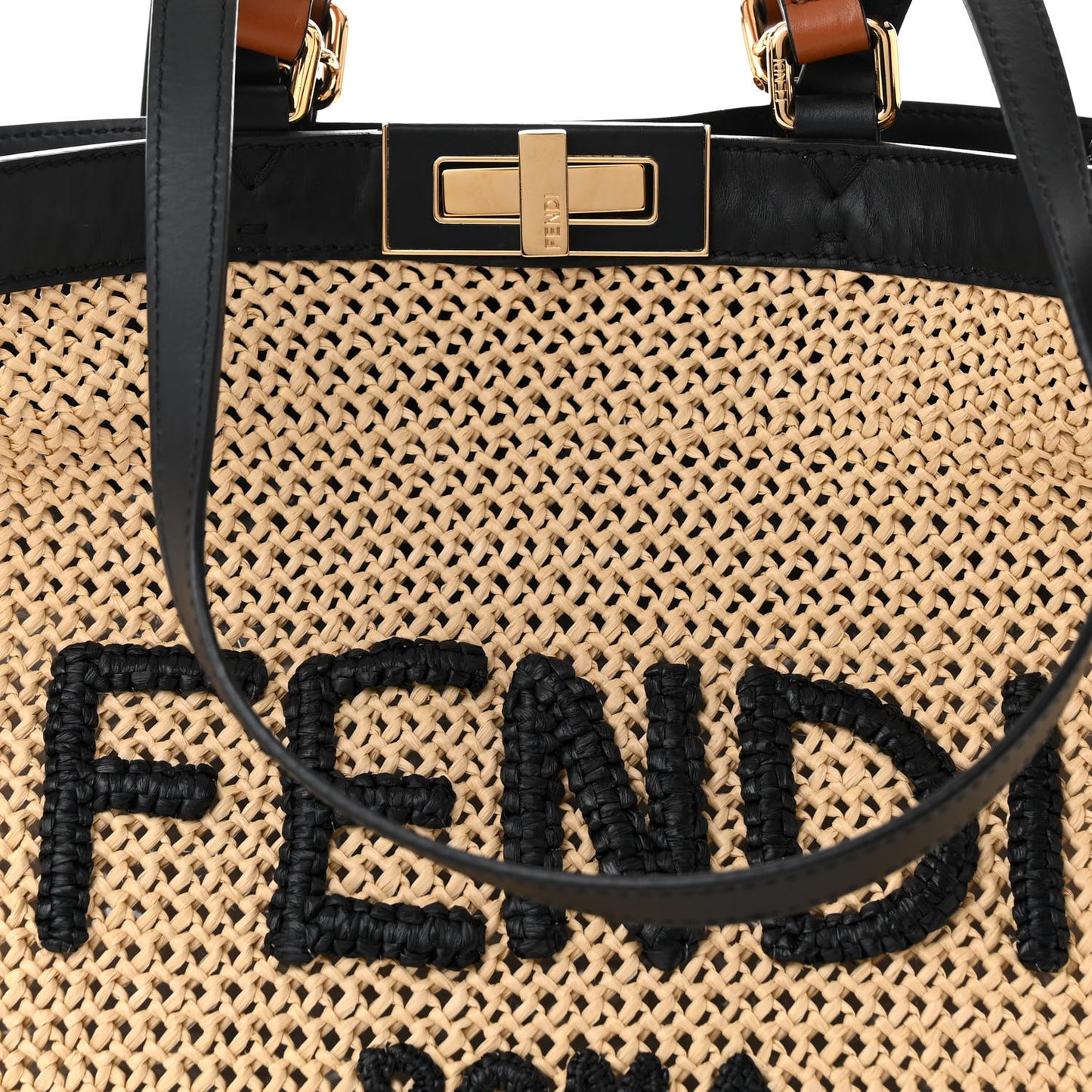 Raffia Vitello King Macrame Mesh Medium Peekaboo X-Tote Natural Black Cuoio