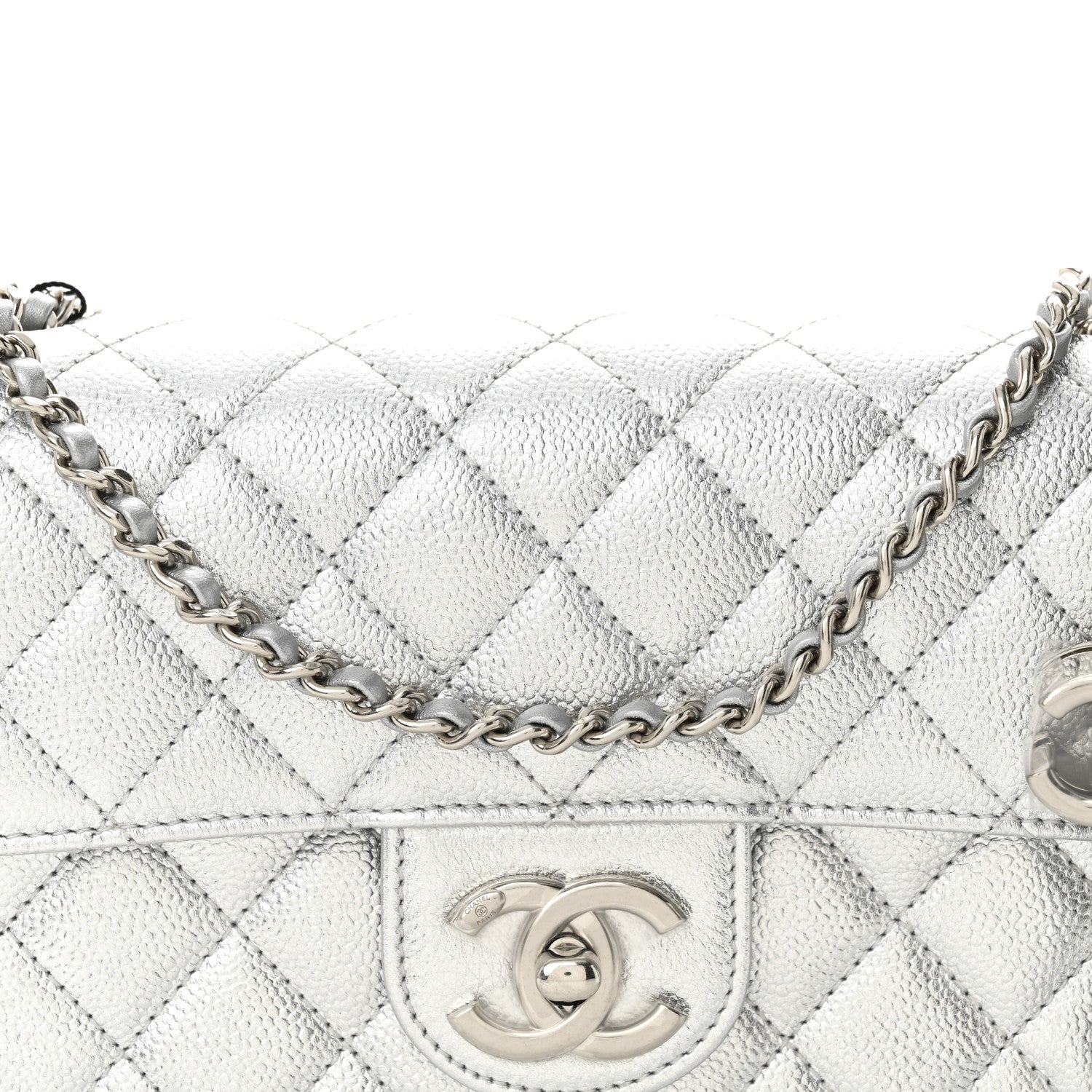 Chanel Metallic Caviar Quilted Mini Rectangular CC Slide Flap Silver 8 of 11