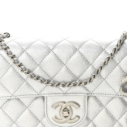 Chanel Metallic Caviar Quilted Mini Rectangular CC Slide Flap Silver 8 of 11