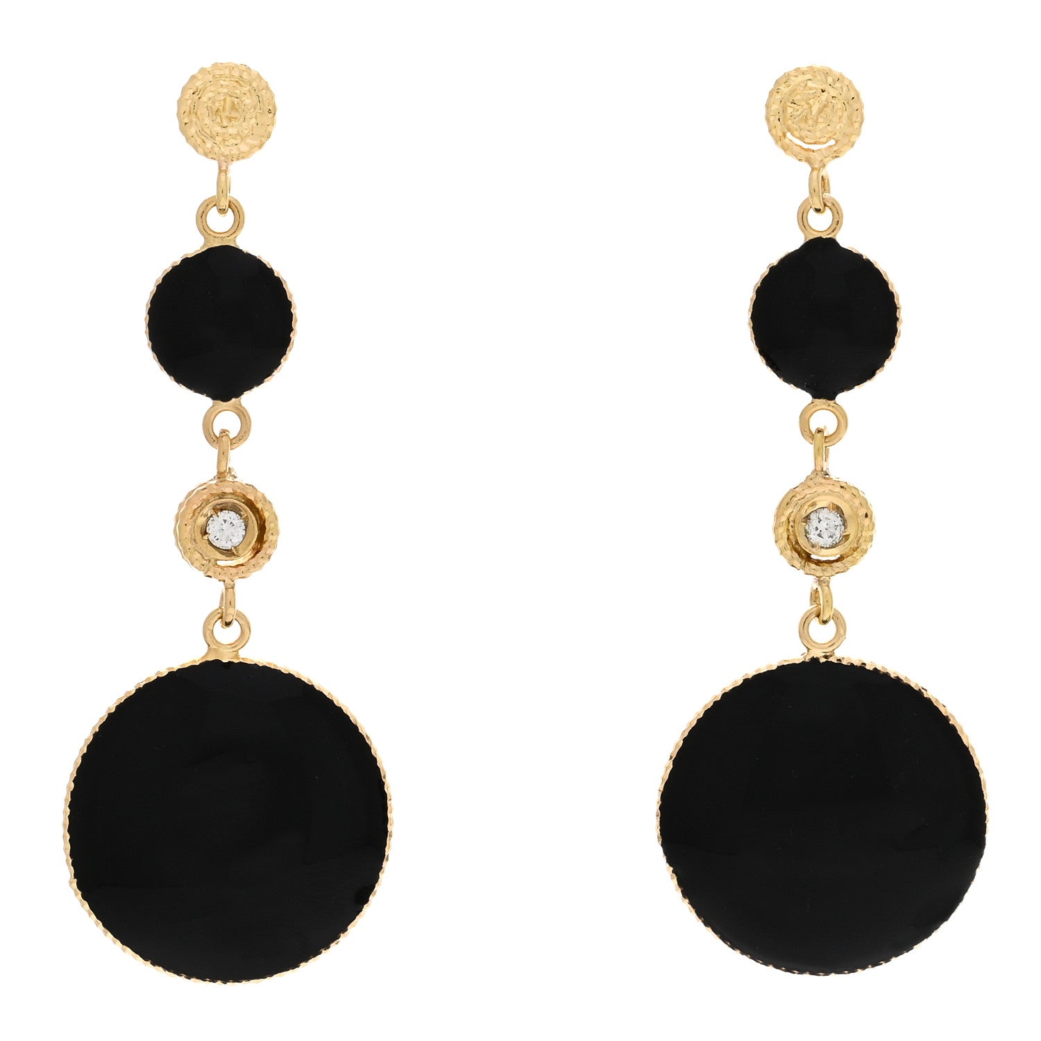 Roberto Coin 18K Yellow Gold Enamel Diamond Drop Earrings Black 1 of 4