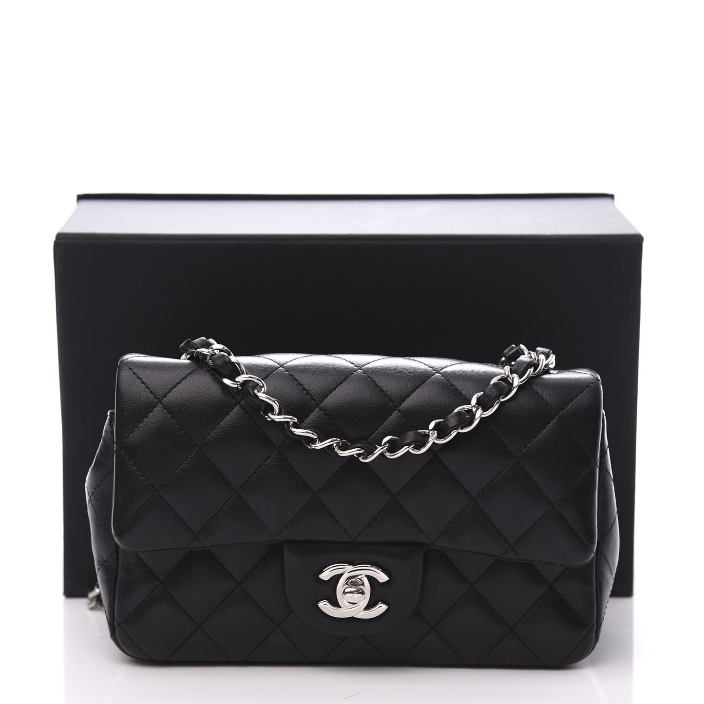 Lambskin Quilted Mini Rectangular Flap Black