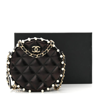 Chanel Calfskin Quilted Pearl Round Clutch With Chain Black 12 of 12