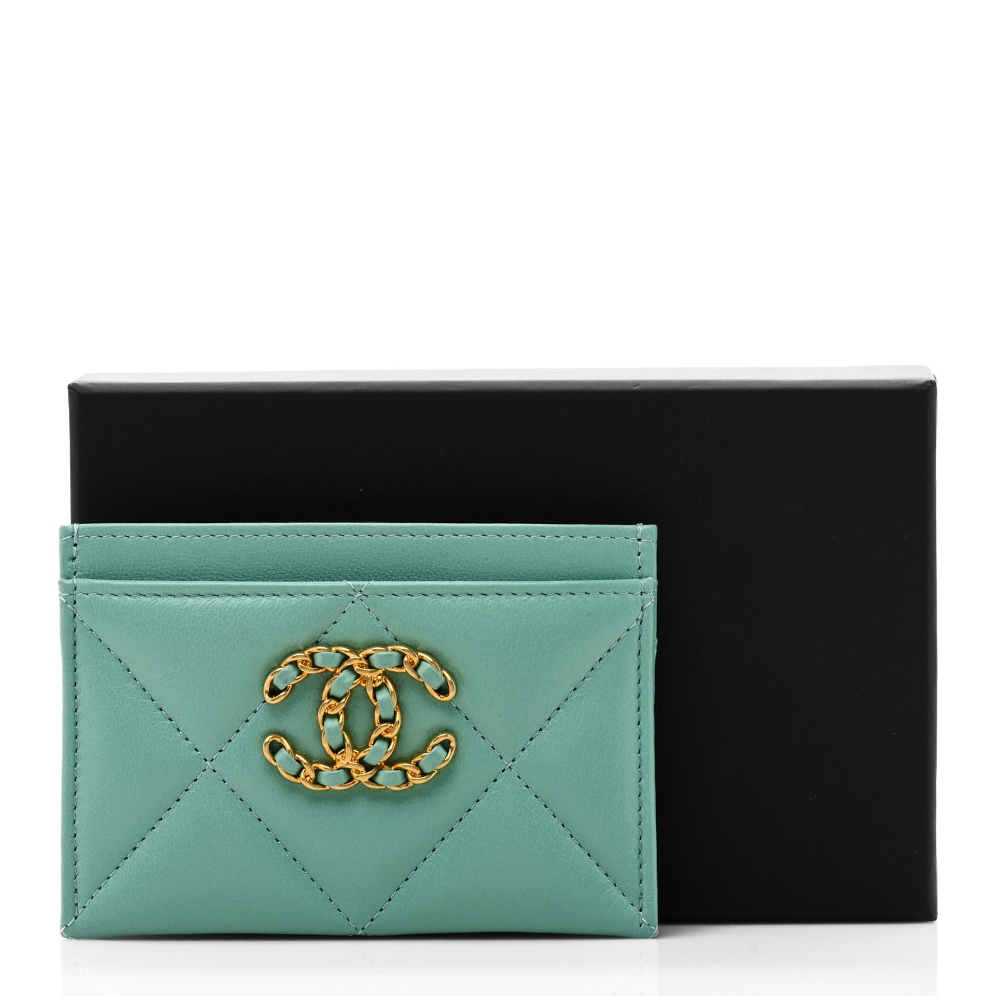 Shiny Goatskin Quilted 19 Card Holder Light Blue