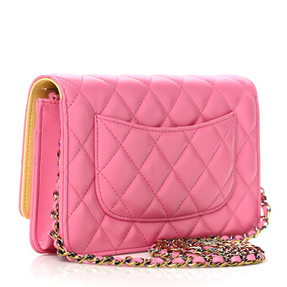 Chanel Lambskin Quilted Wallet On Chain WOC Pink Yellow 2 of 11