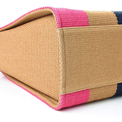 Chanel Straw Raffia Calfskin Striped Large Deauville Tote Dark Beige Fuchsia Navy Blue 10 of 12