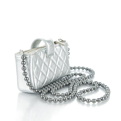 Chanel Metallic Lambskin Quilted Pearl Chain Mini Love Symbols Bag Silver 3 of 7