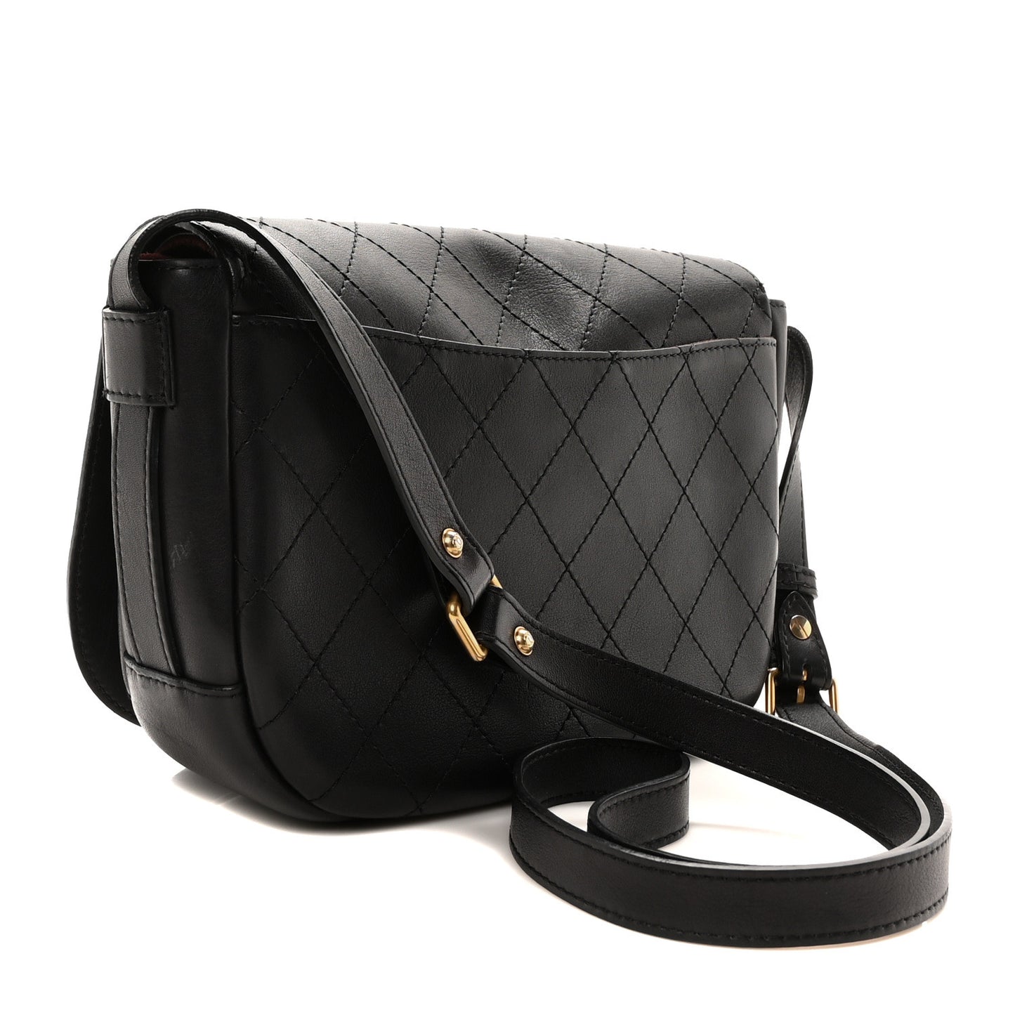 Calfskin Stitched Messenger Flap Bag Black