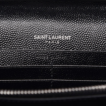 Saint Laurent Grain De Poudre Matelasse Chevron Monogram Chain Wallet Black 6 of 9