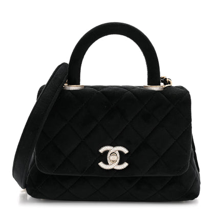 Chanel Velvet Crystal Quilted Extra Mini Coco Handle Flap Black 1 of 11