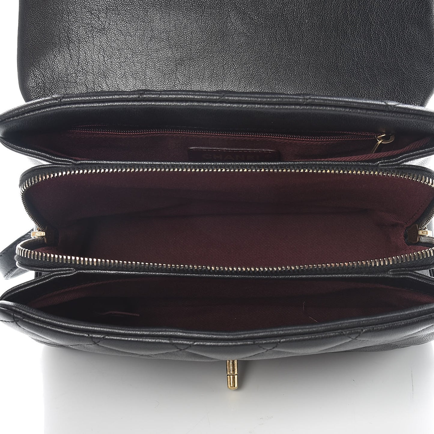Shiny Sheepskin Quilted Small Trapezio Flap Black