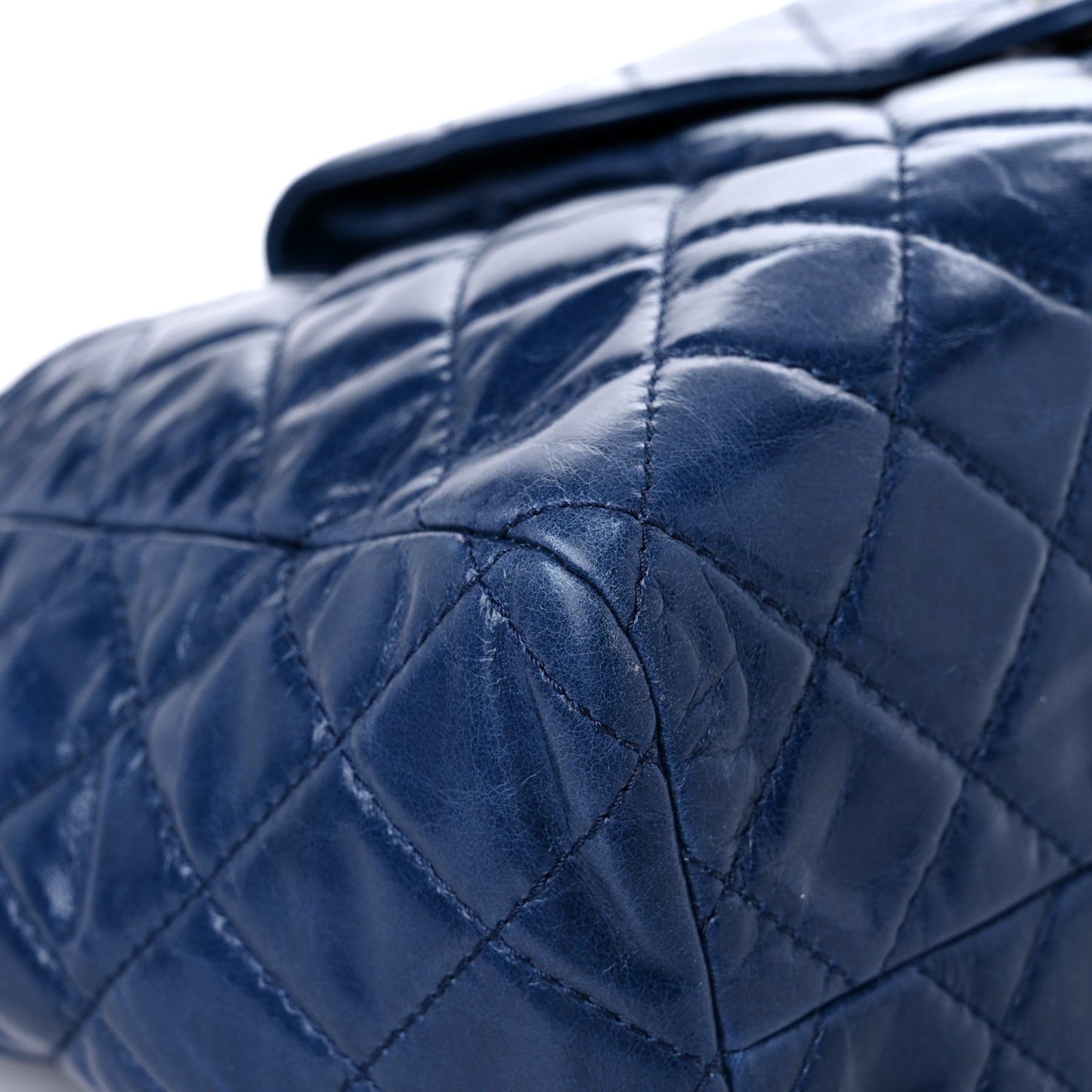 Glazed Calfskin Quilted Large Front Pocket Tote Blue