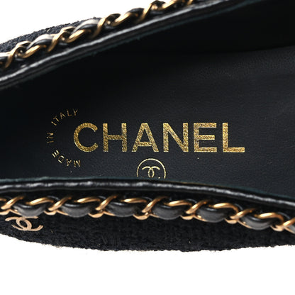 Chanel Tweed Grosgrain Chained Cap Toe Ballerina Flats 38 Black 8 of 8