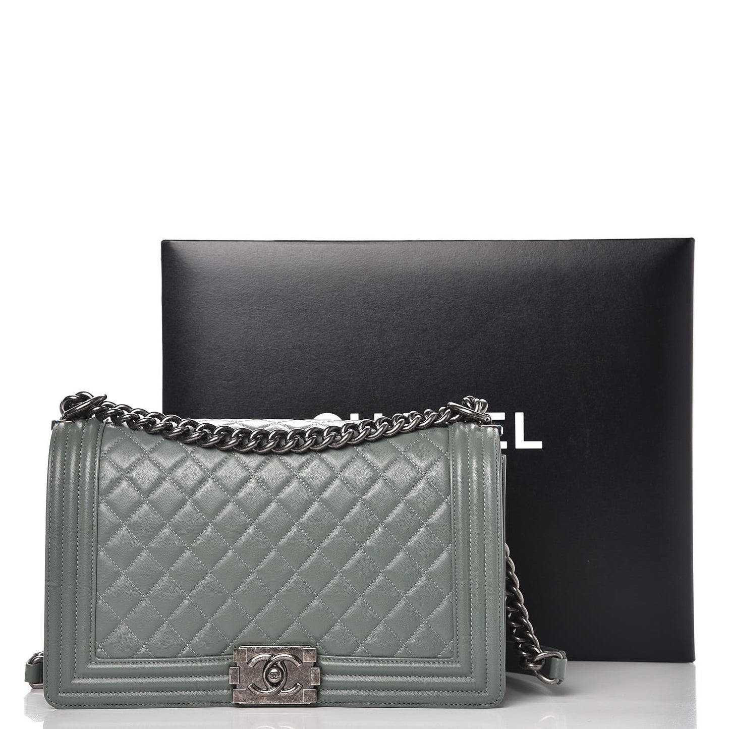 Lambskin Quilted New Medium Boy Flap Light Green