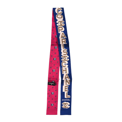 Chanel Silk Twill Slim Logo Bandeau Scarf Navy Pink 2 of 3