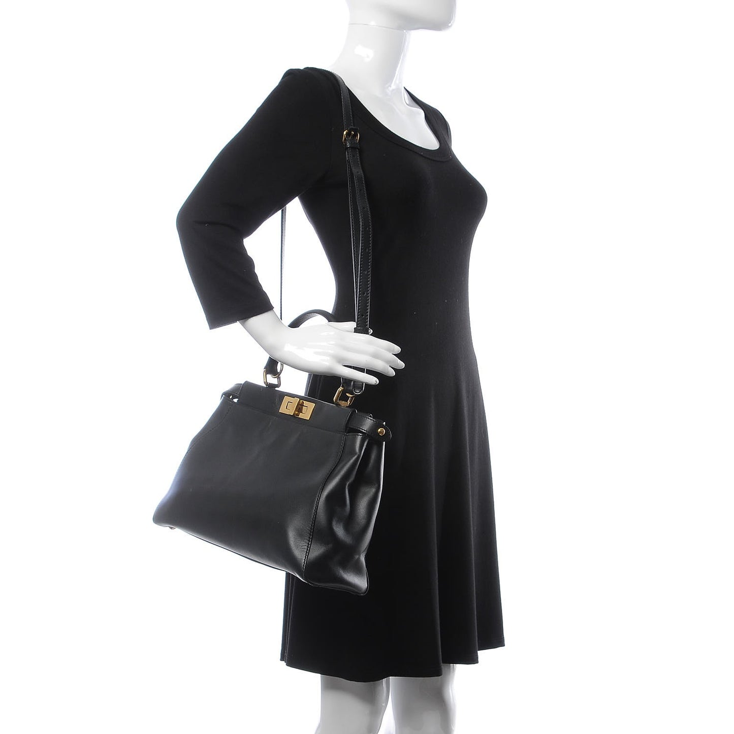 Vitello Morgan Shiny Nappa Medium Peekaboo Iconic Satchel Black