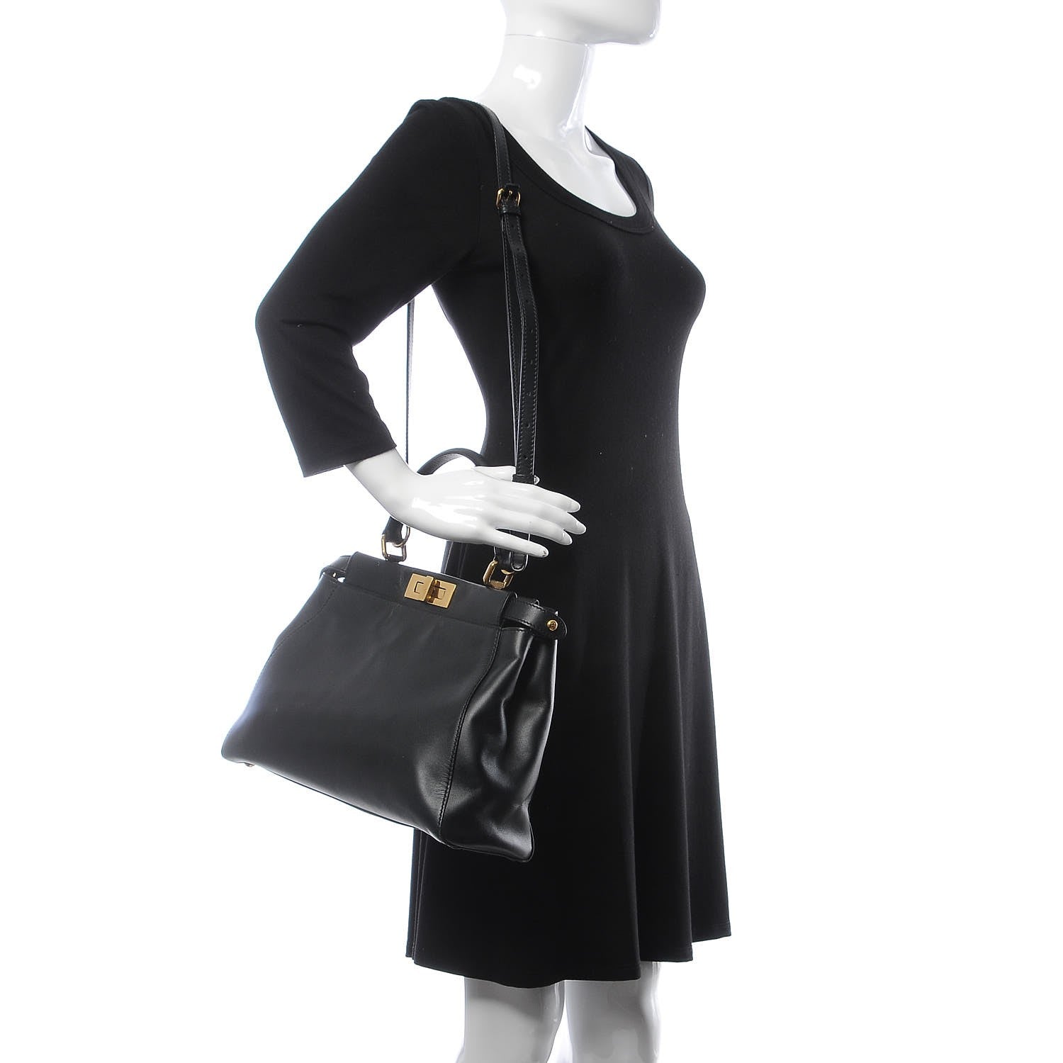 Fendi Vitello Morgan Shiny Nappa Medium Peekaboo Iconic Satchel Black 2 of 16