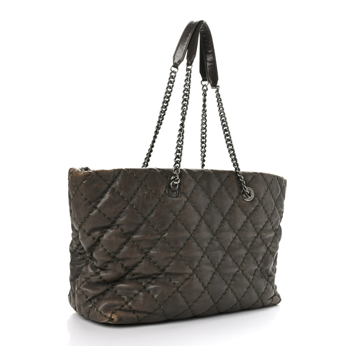 Calfskin Ultimate Stitch Shopping Tote Khaki