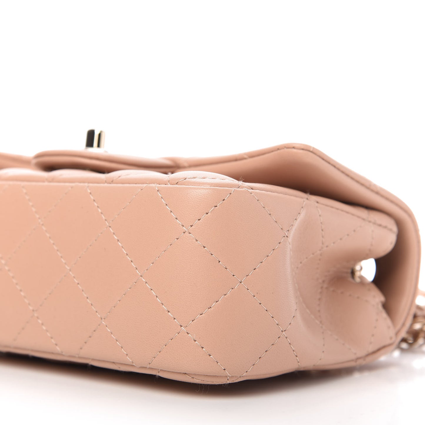 Lambskin Quilted Mini Rectangular Flap Dark Beige