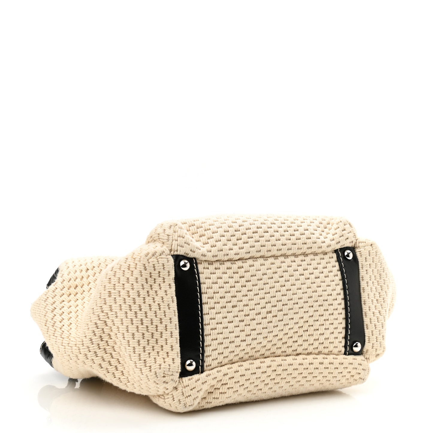 Canvas Woven Lambskin Lax Accordion Hobo Black