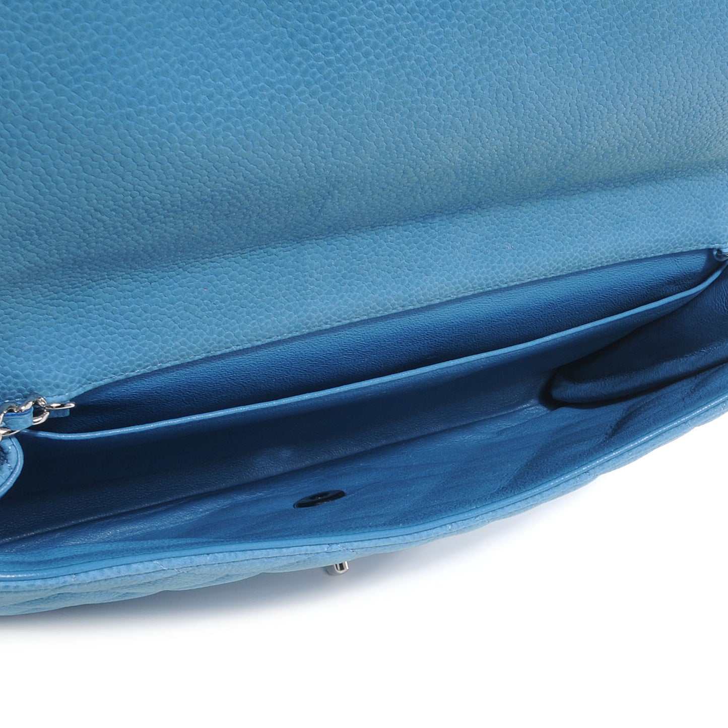 Iridescent Caviar Large Flap Clutch Bag Blue
