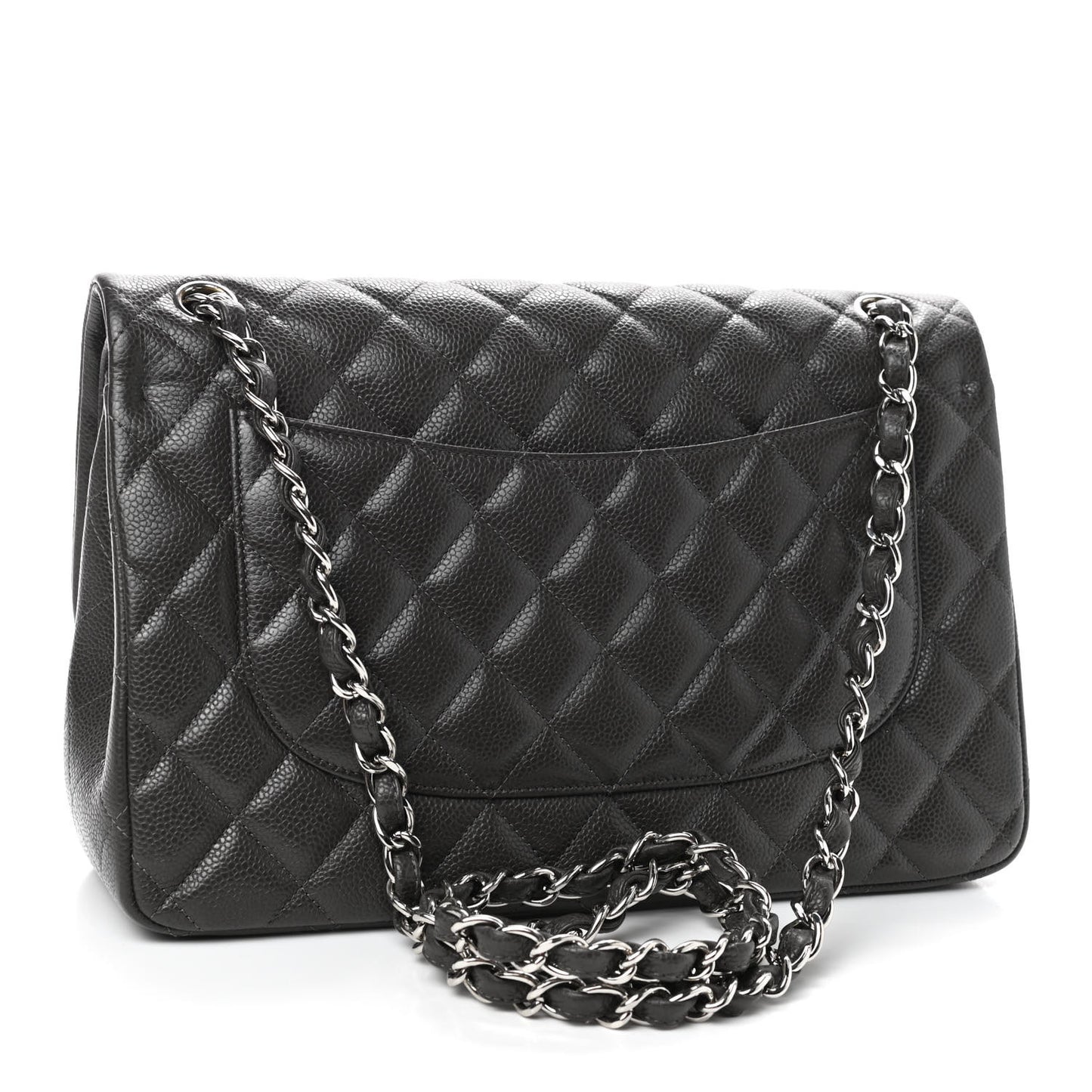 Caviar Quilted Jumbo Double Flap Dark Grey
