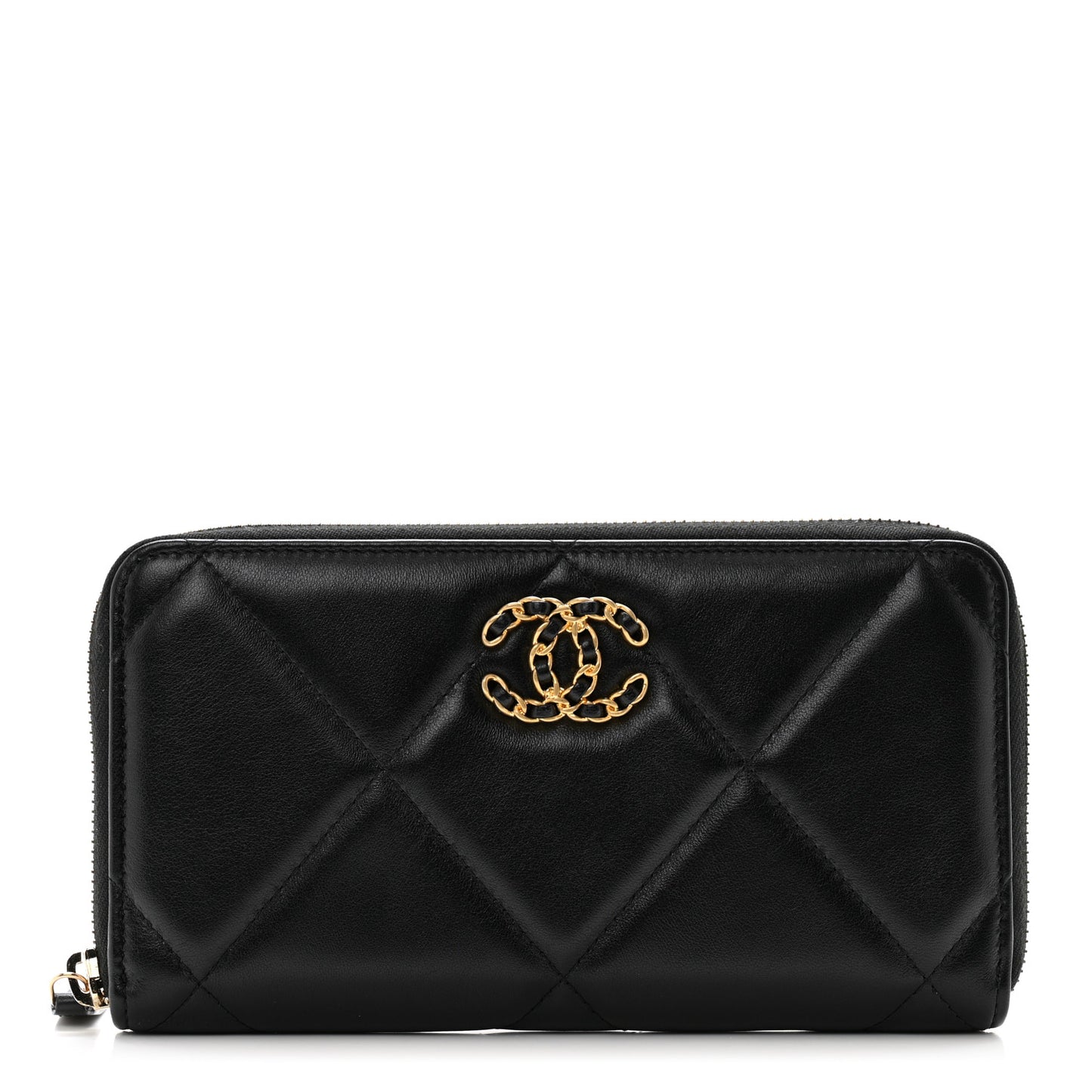 Lambskin Quilted 19 Long Zipped Around Wallet Black