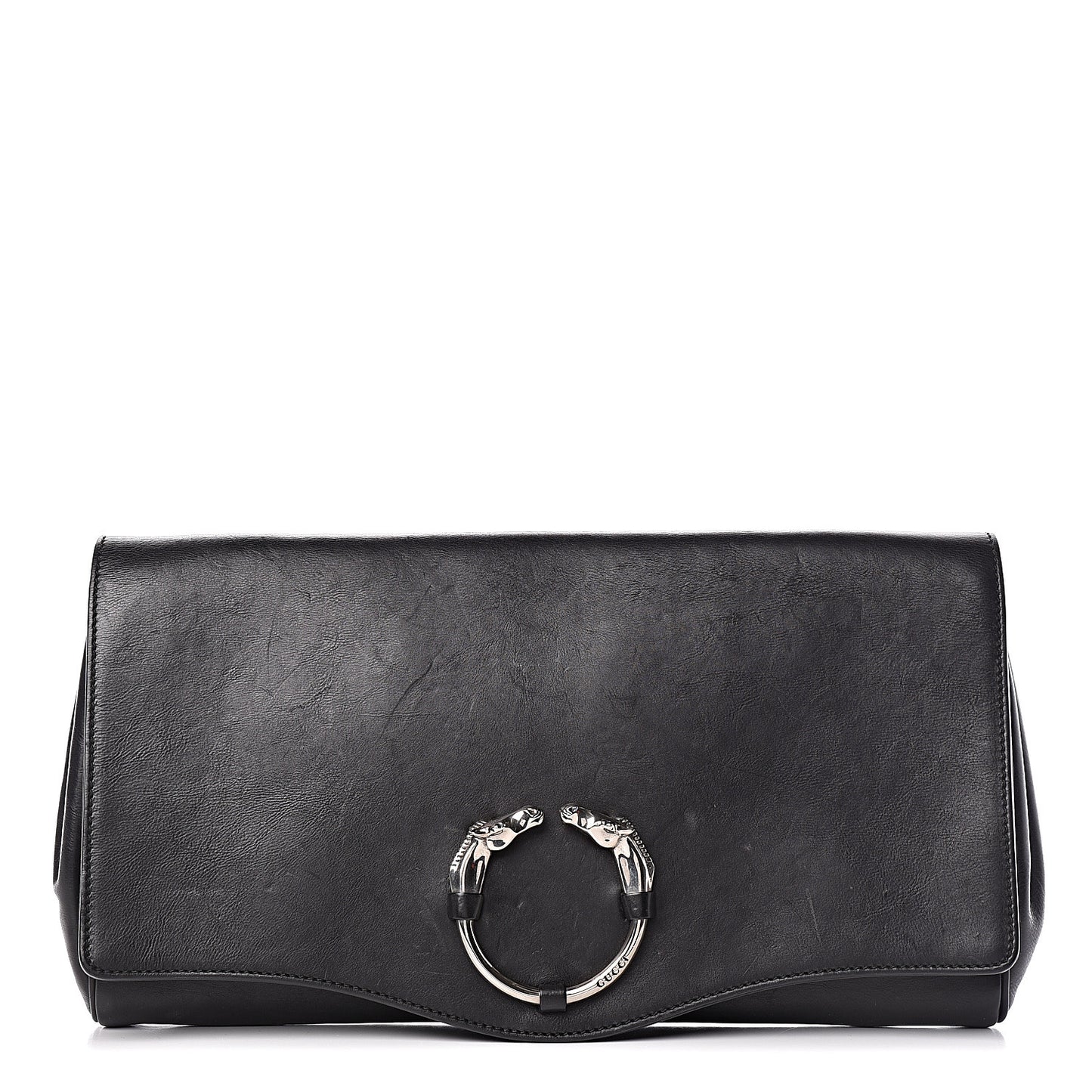 Calfskin Ribot Horse-Heads Clutch Black