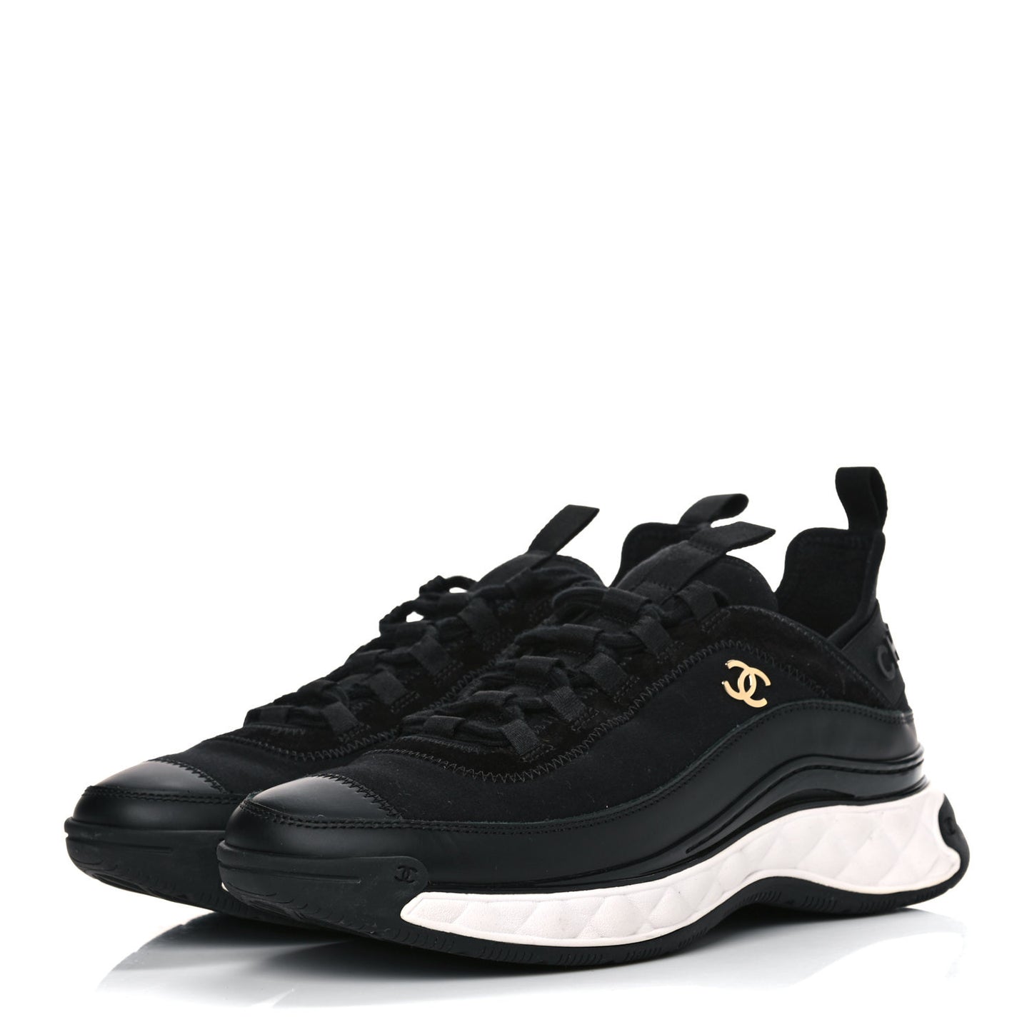 Velvet Calfskin Mixed Fibers CC Sneakers 39.5 Black