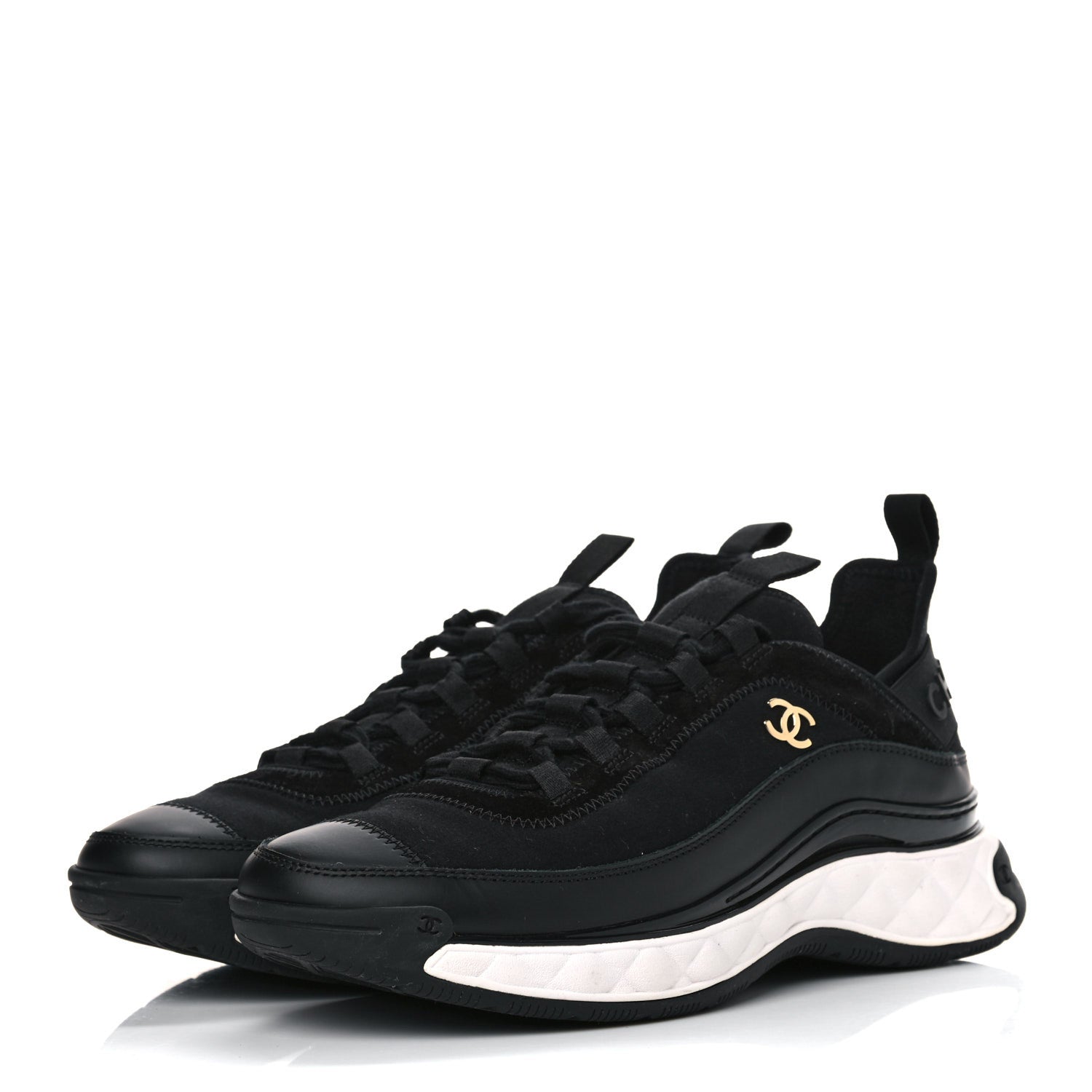 Chanel Velvet Calfskin Mixed Fibers CC Sneakers 39.5 Black 3 of 13