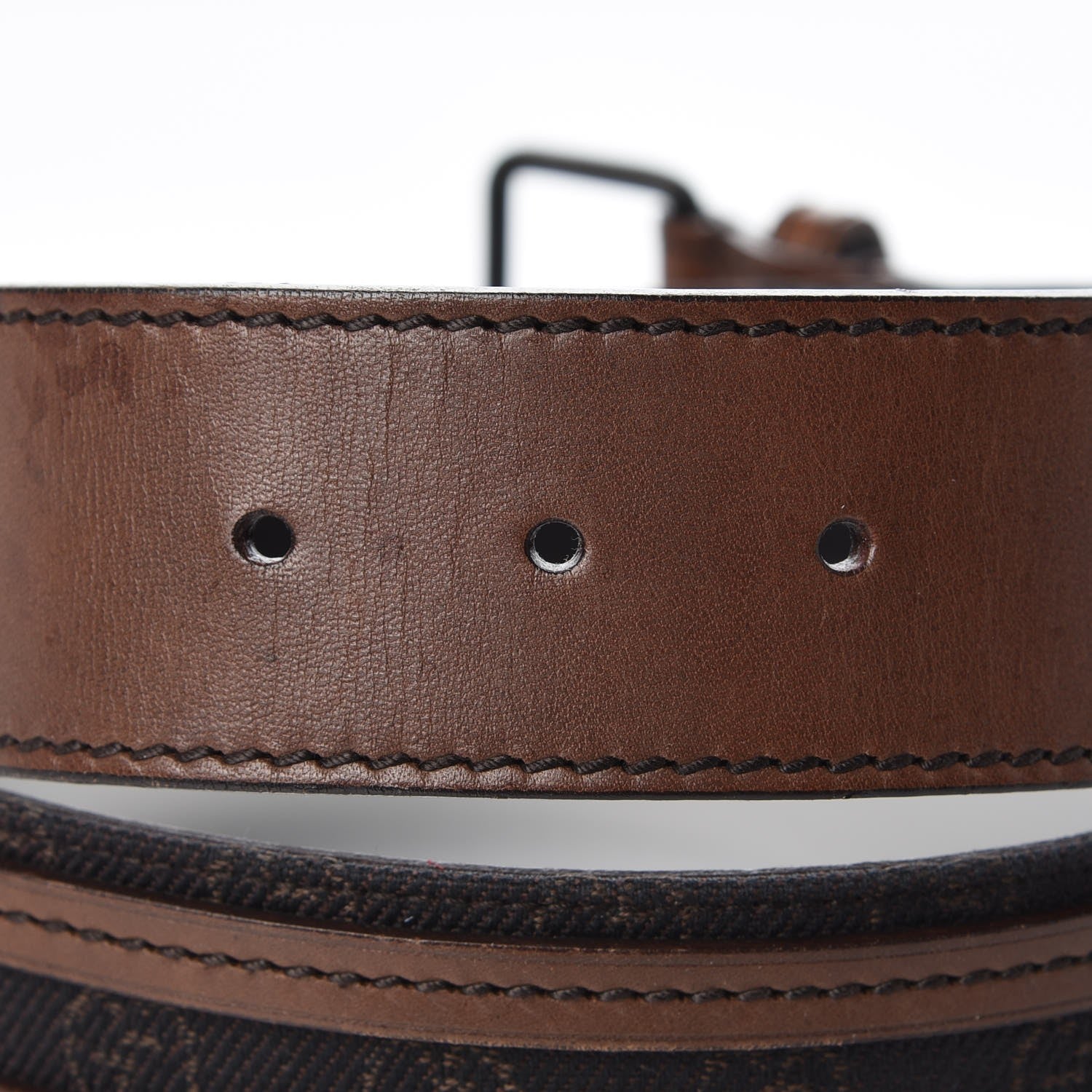 Gucci Calfskin Monogram Belt 80 32 Black Brown 4 of 7