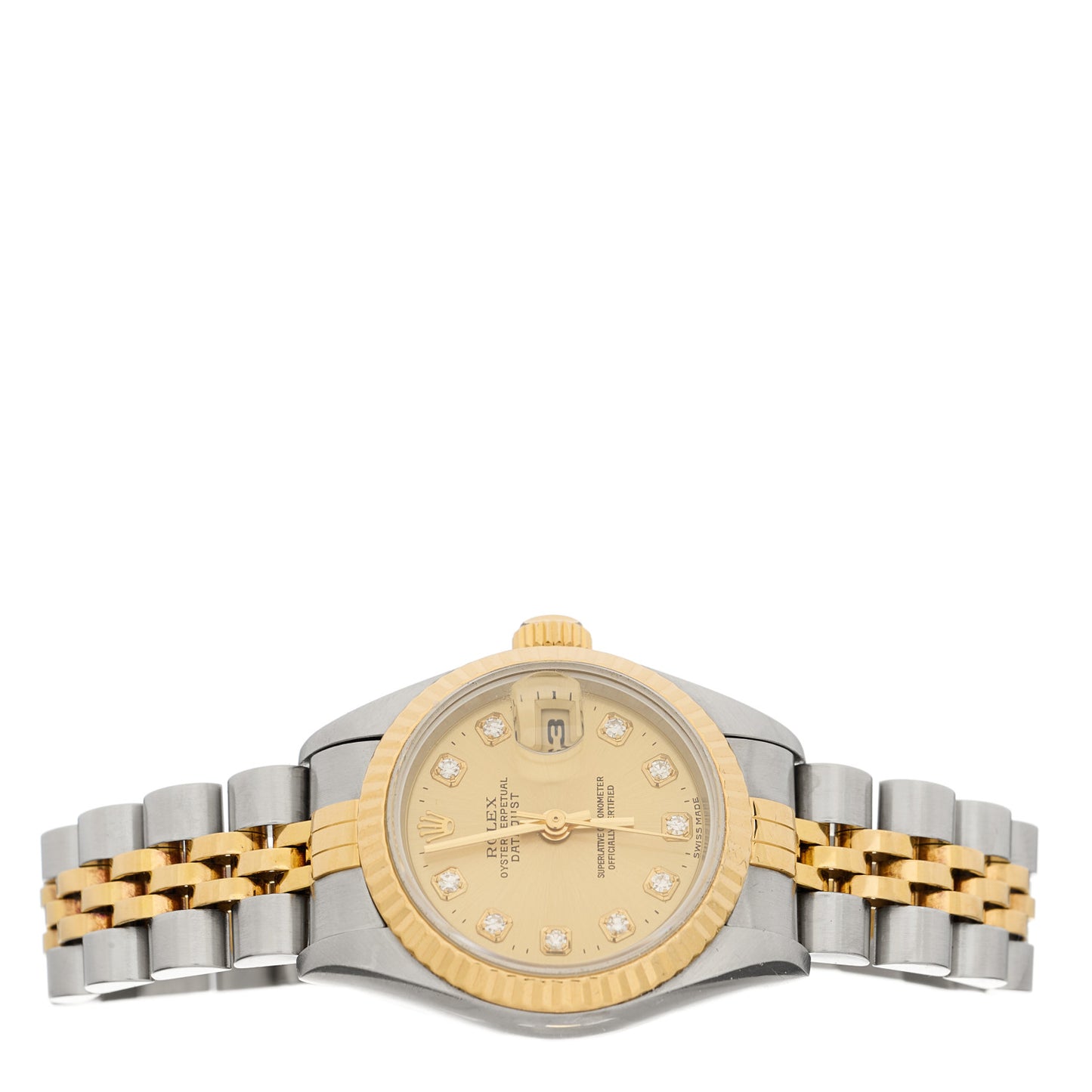 Stainless Steel 18K Yellow Gold Diamond 26mm Oyster Perpetual Datejust Watch Champagne 69173