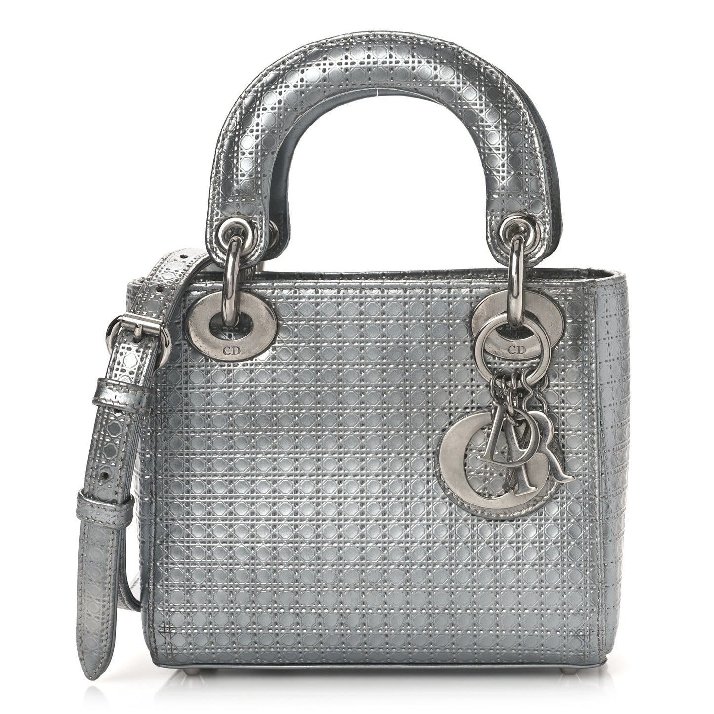 Metallic Patent Micro-Cannage Mini Lady Dior Silver