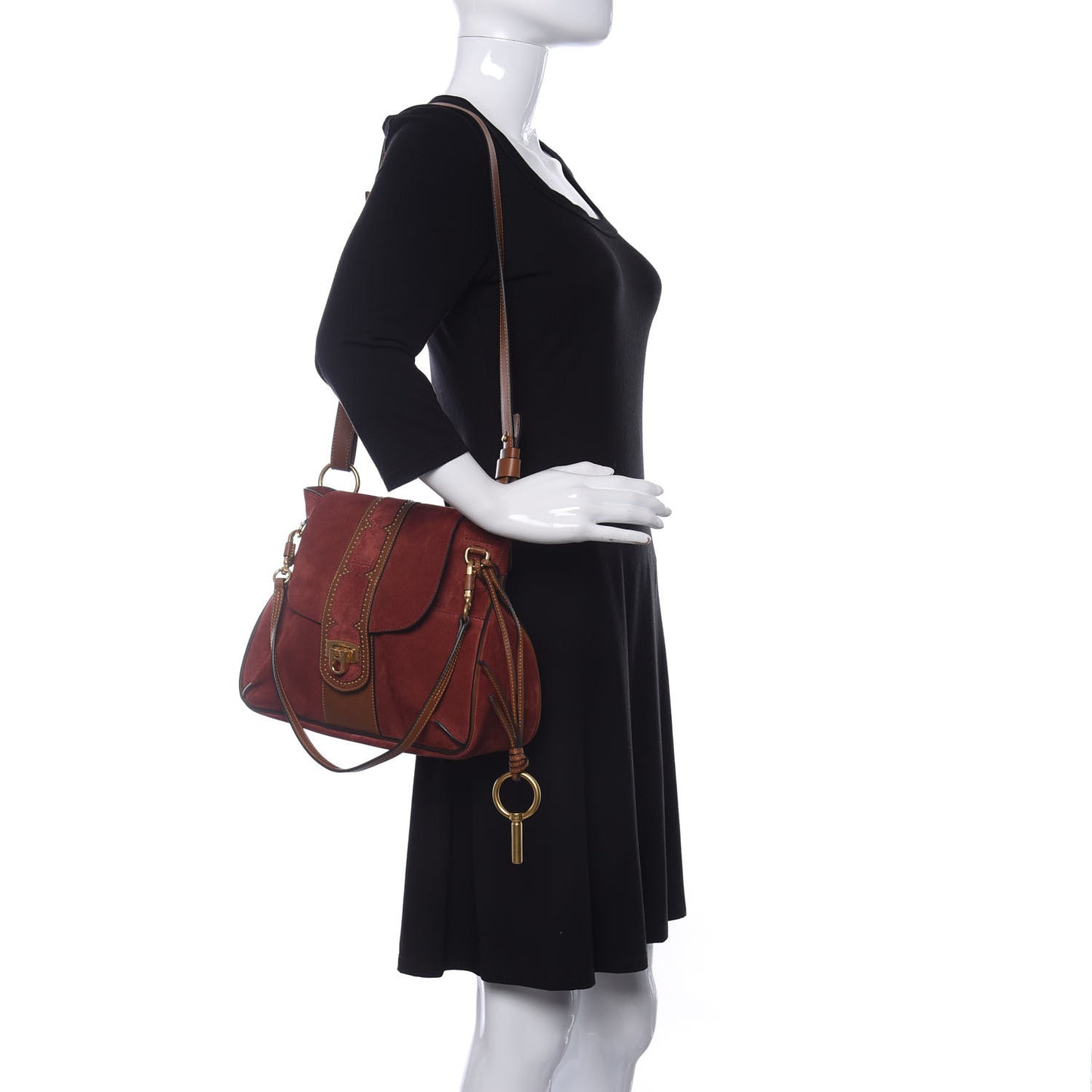 Suede Studded Small Lexa Shoulder Bag Saffron Red